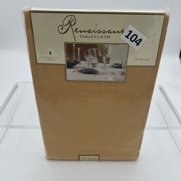 NOS ELRENE HOME FASHIONS 100% POLYESTER Harvest GOLD 70" ROUND TABLECLOTH - Picture 3 of 10